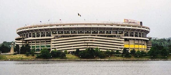 Three Rivers Stadium in Pittsburgh was imploded in February 2001.