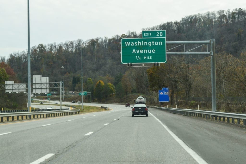 Eastbound along Interstate 70 close to the Washington Avenue exit.