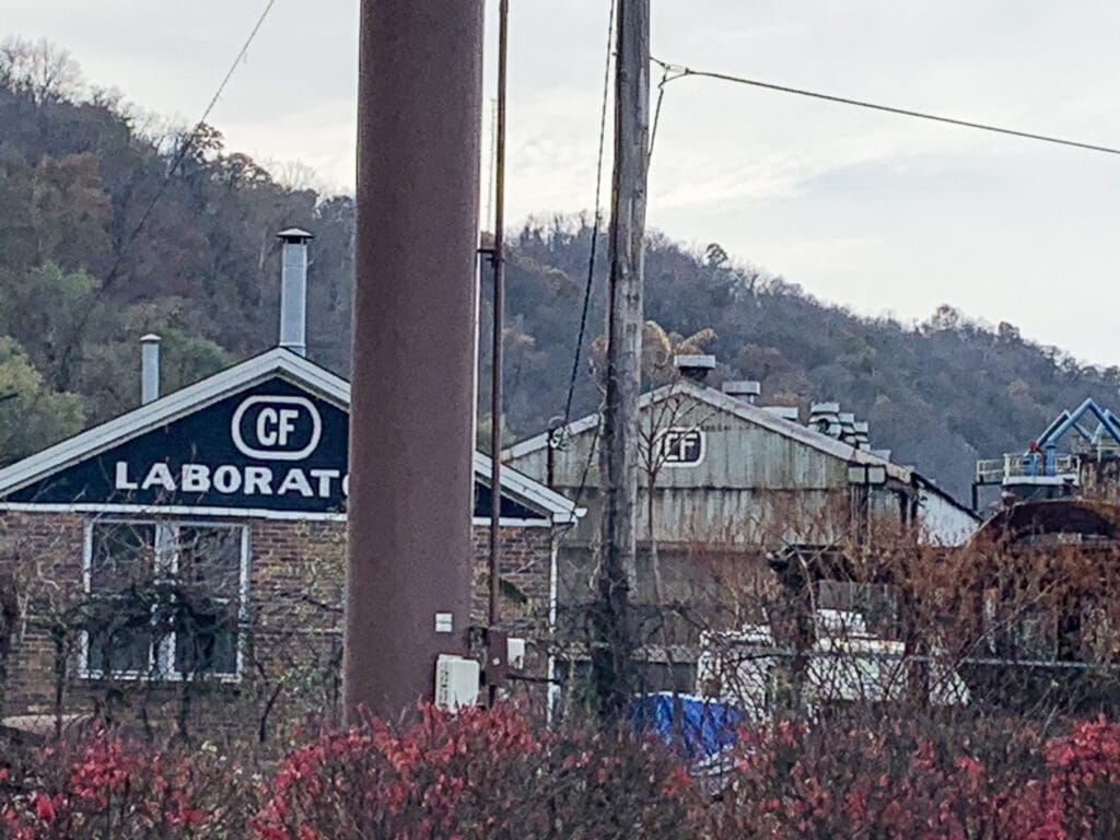 A factory near a residential neighborhood.