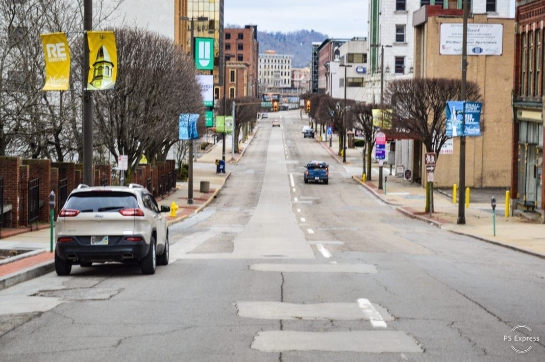 A photo a Main Street in downtown Wheeling.