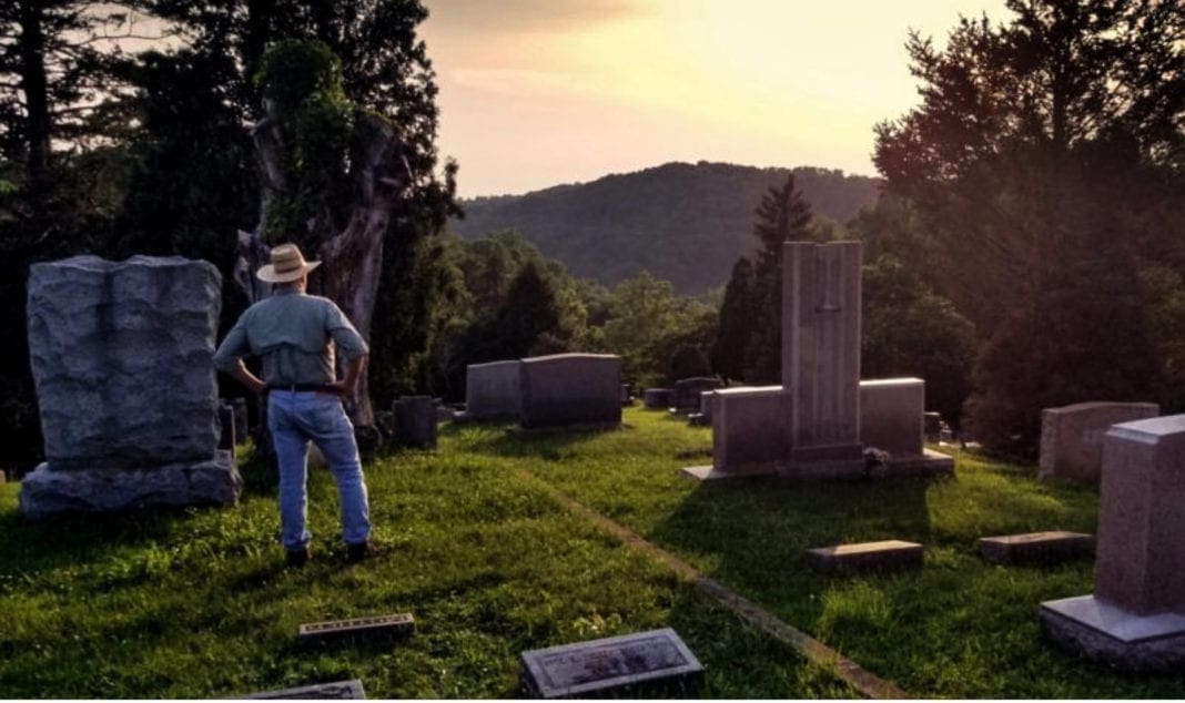 View of man in cemetary