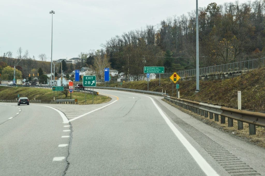 The beginning of the on-ramp to Washington Avenue in Wheeling.