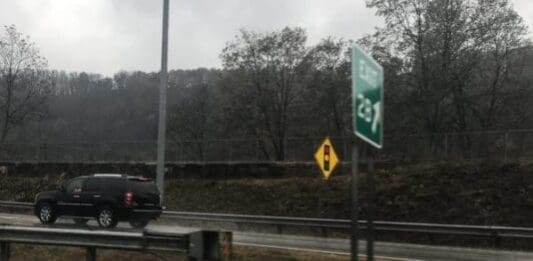 A photo of an SUV traveling the same exit ramp where a woman was found to be dragged by a car for more than five miles.