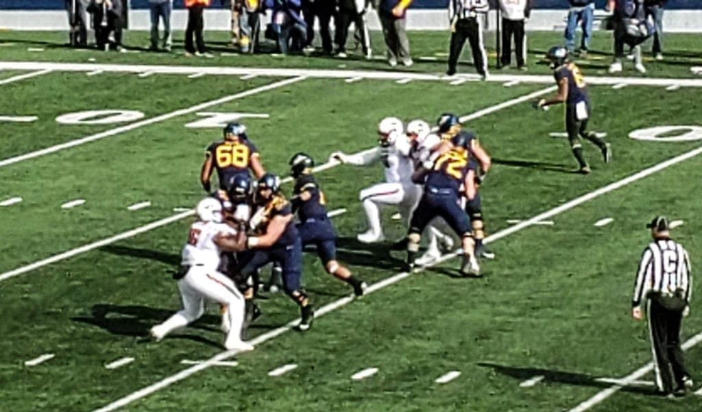 A WVU football game against Texas Tech in Morgantown.