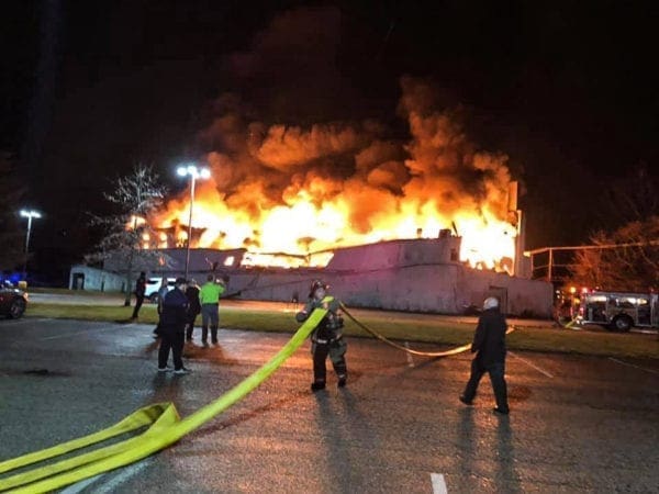 A photo of a fire on Wheeling Island Stadium.