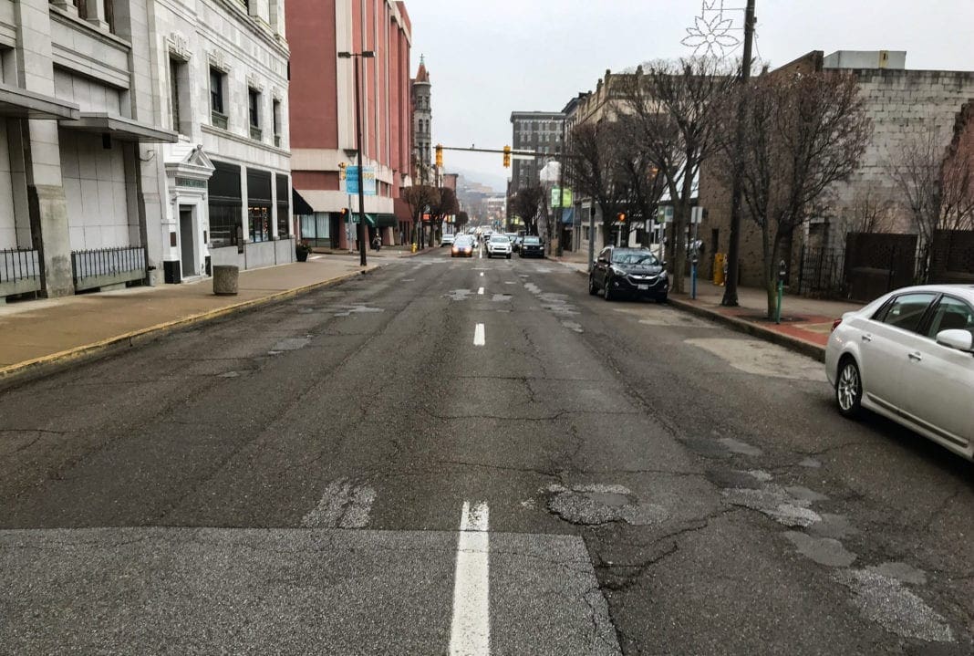 A photo of a downtown street.