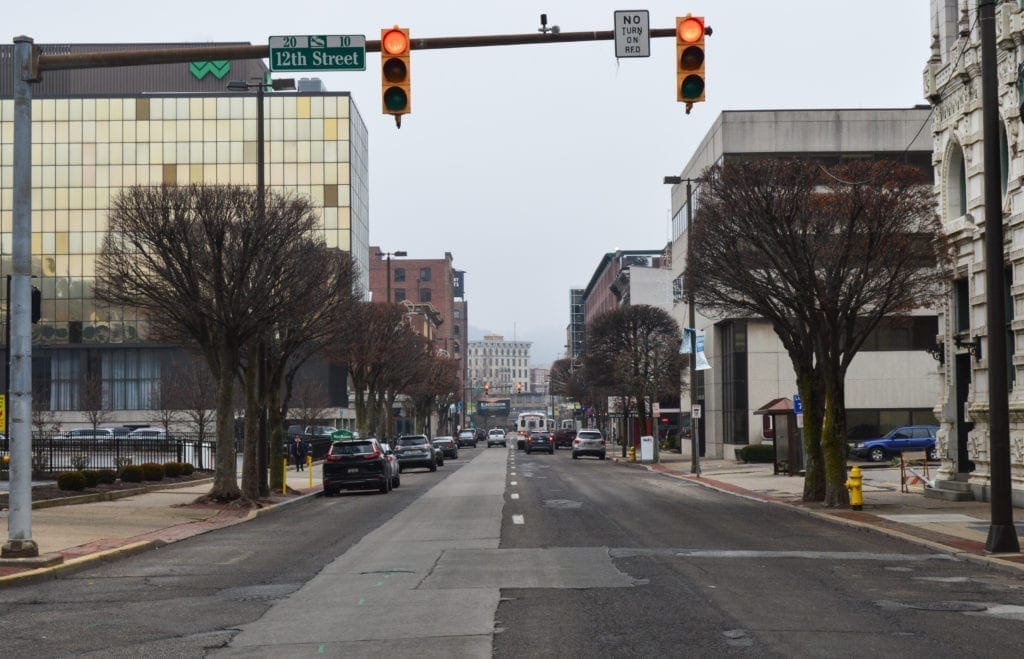 A photo of a downtown street.