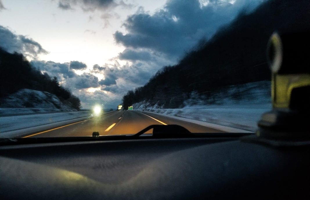 A photo of a driver on the interstate.