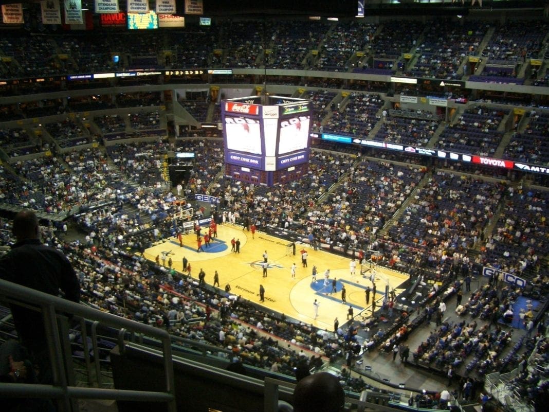 A photo of the inside of the WVU Coliseum.