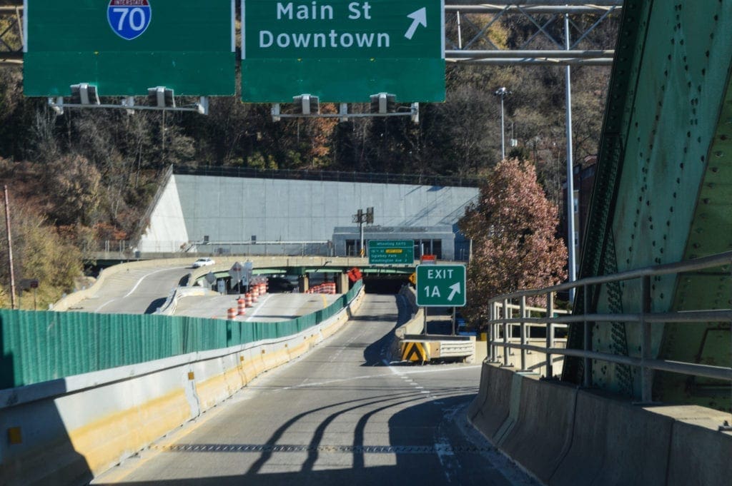 A photo of a construction zone along an interstate.