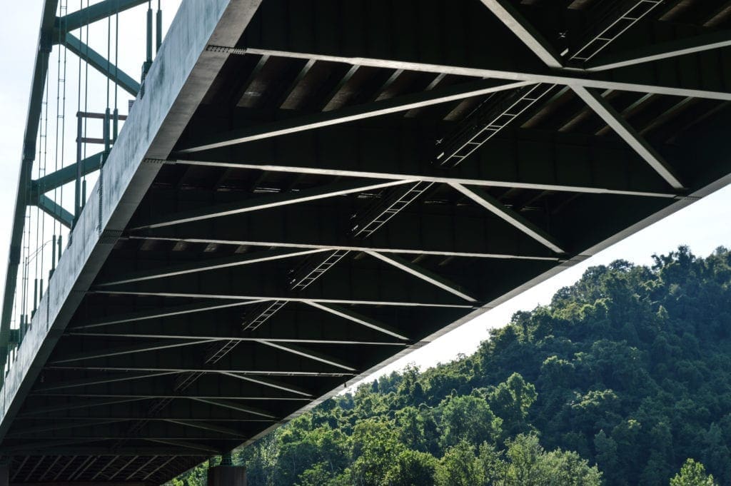 The underneath of a bridge