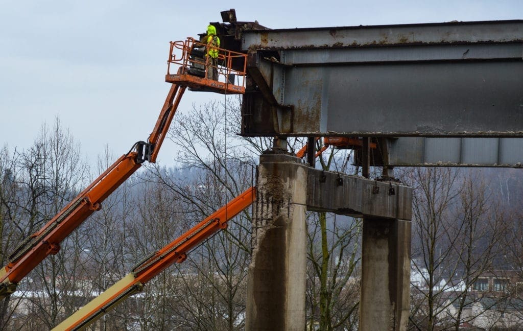 The removal of an old bridge continues.