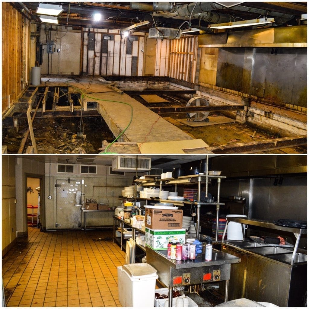 A photo of a kitchen that was gutted.