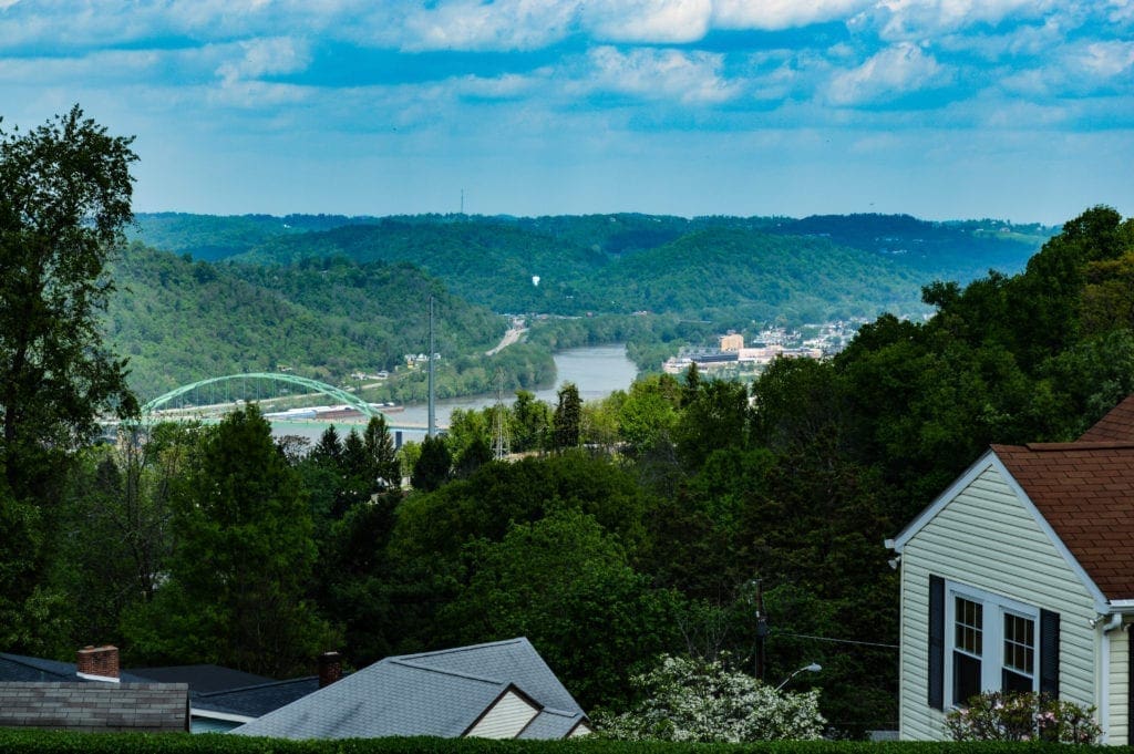 A hilltop photo of a river.