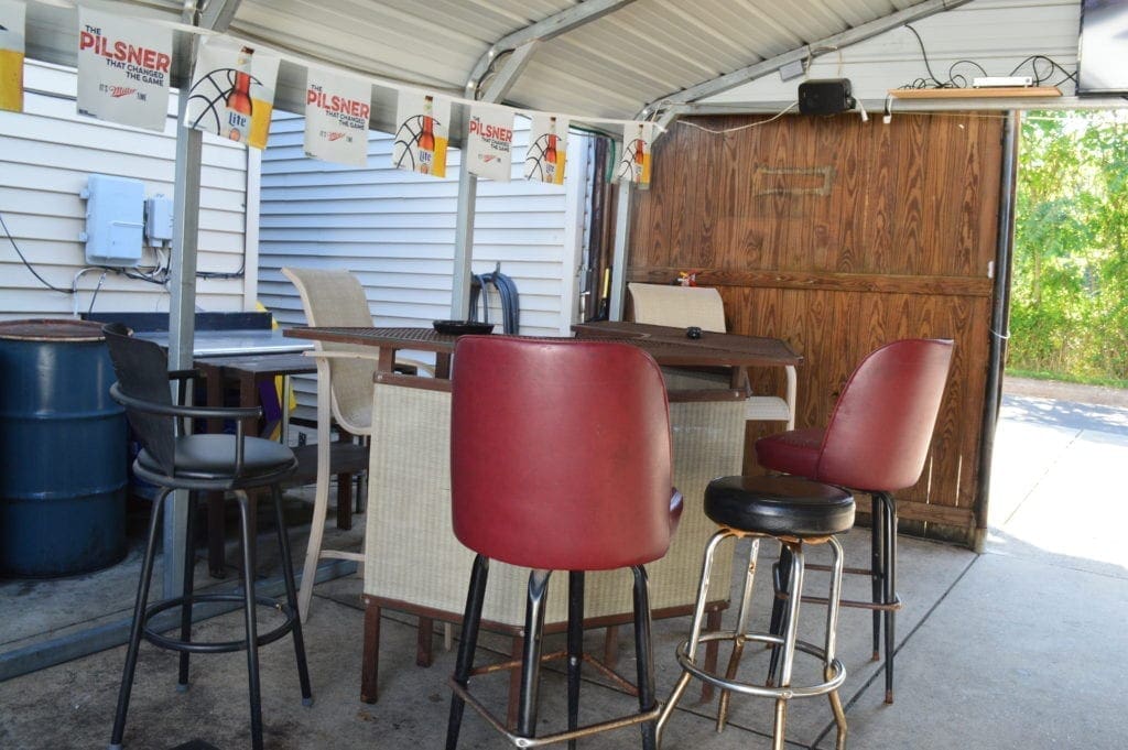 A covered patio at a business.