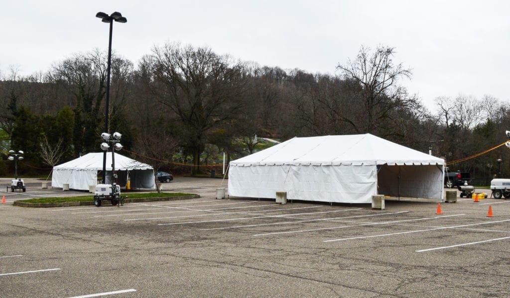 Two large white tents.