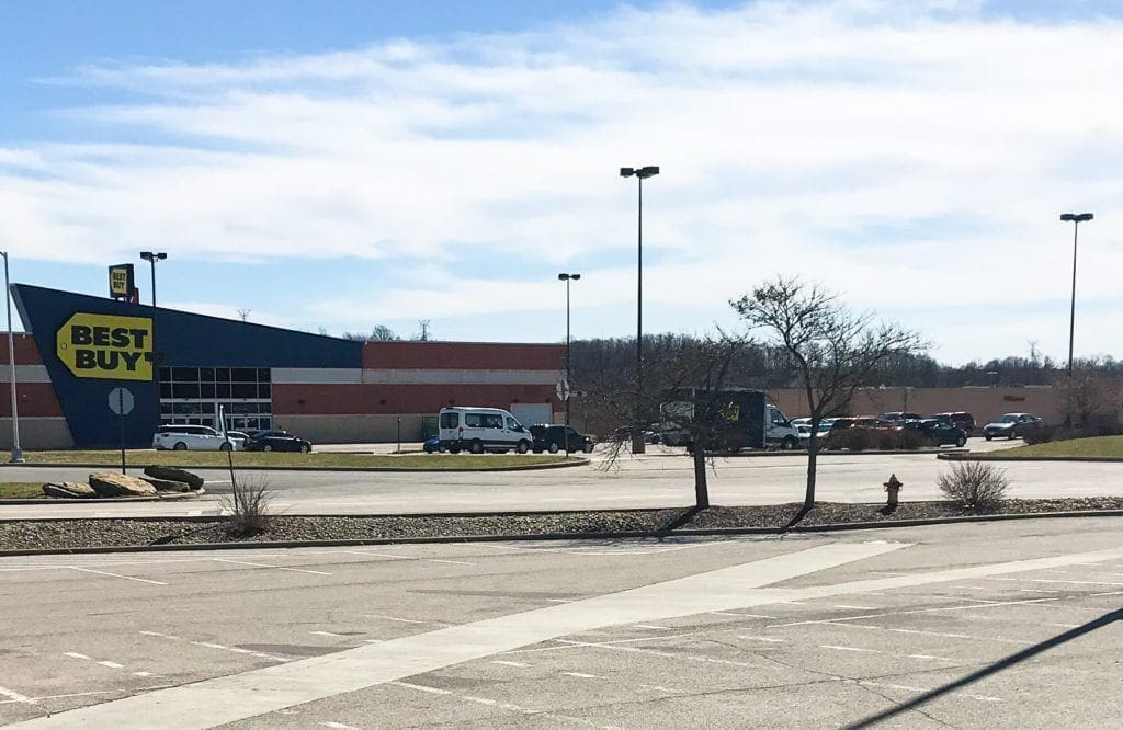 A photo of a parking lot in front of Best Buy.