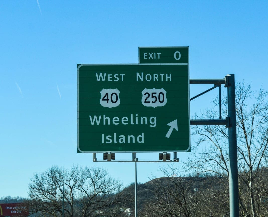 A sign along the interstate near Wheeling Island.