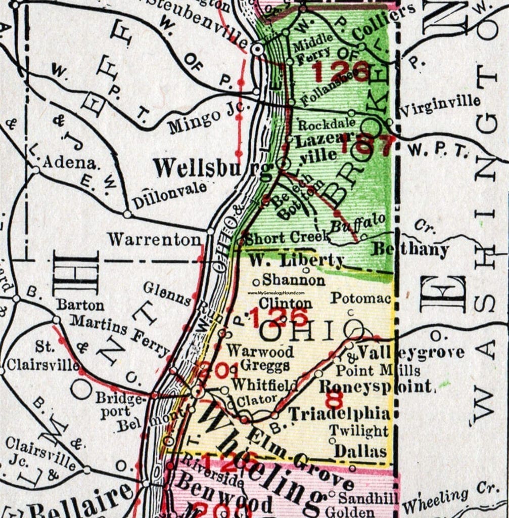 A photo of a map of much of the Upper Ohio Valley.