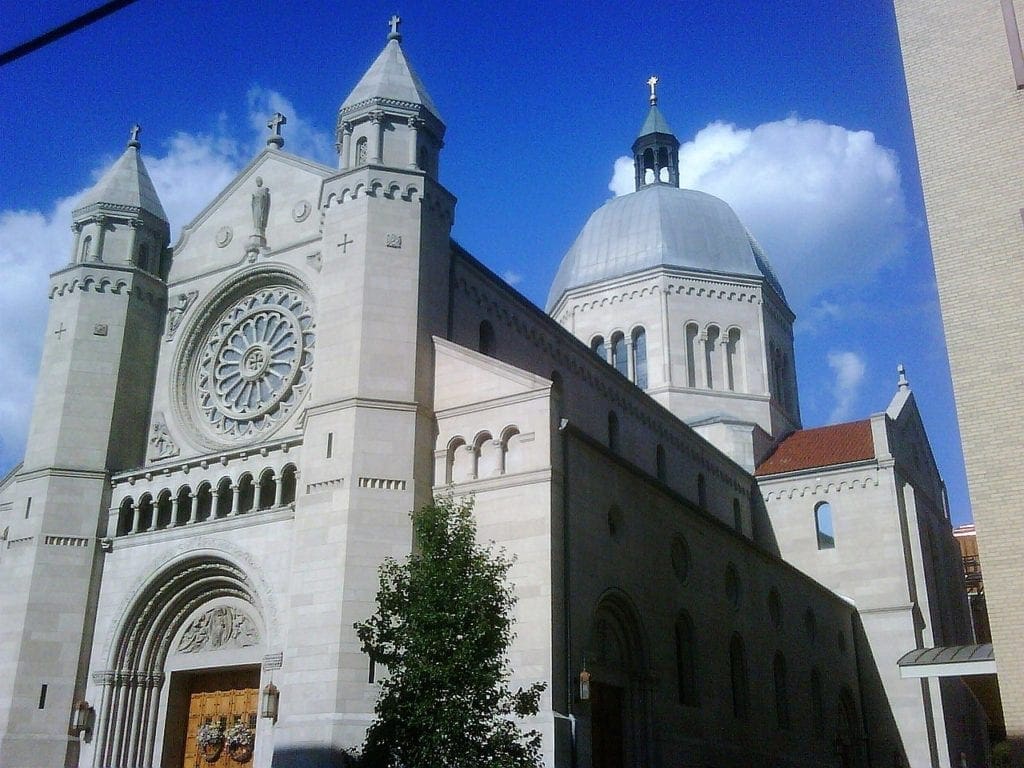 A photo of a church on a sunny day.