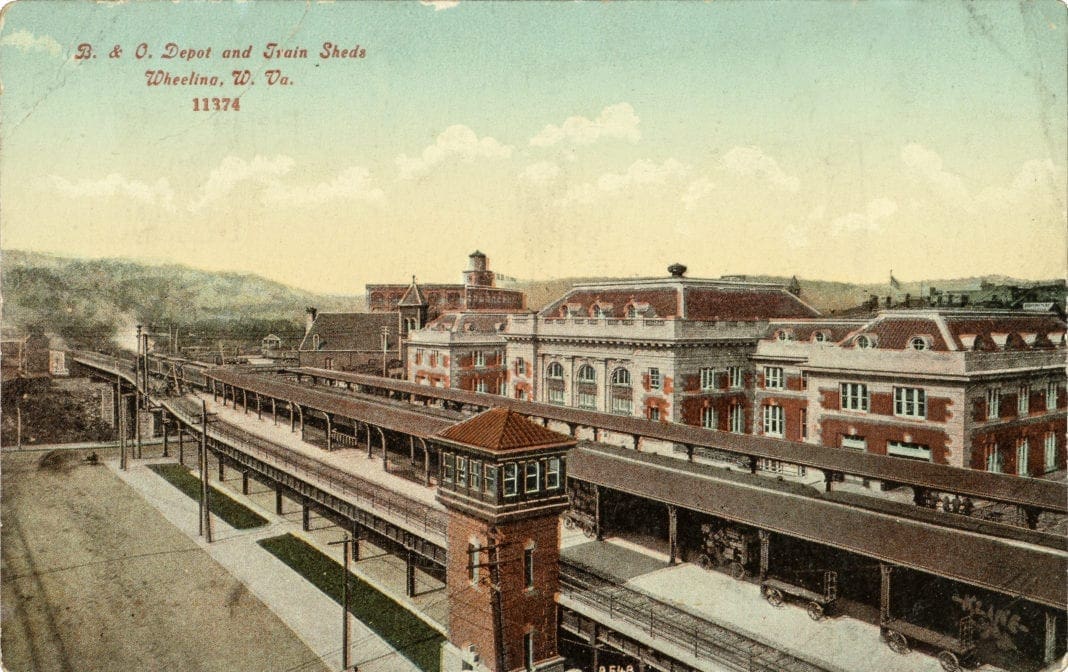 A postcard of a train station.