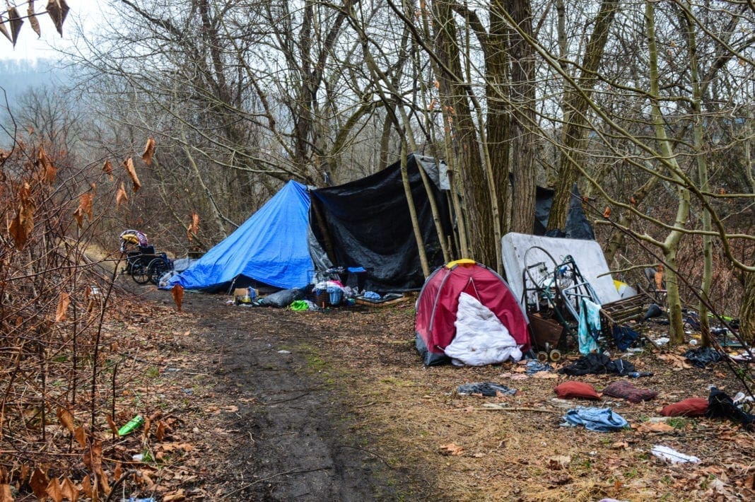 A phot of a homeless camp.