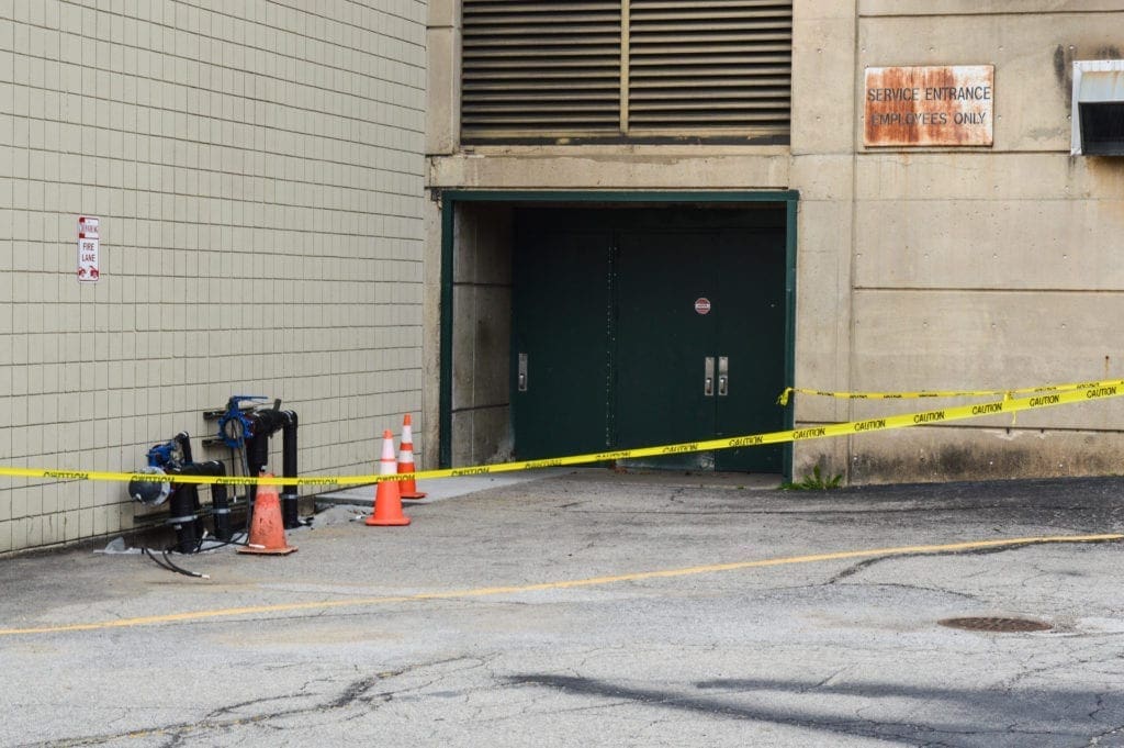 A block off entrance to an arena.