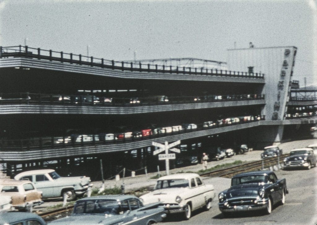 A view of a large parking garage.