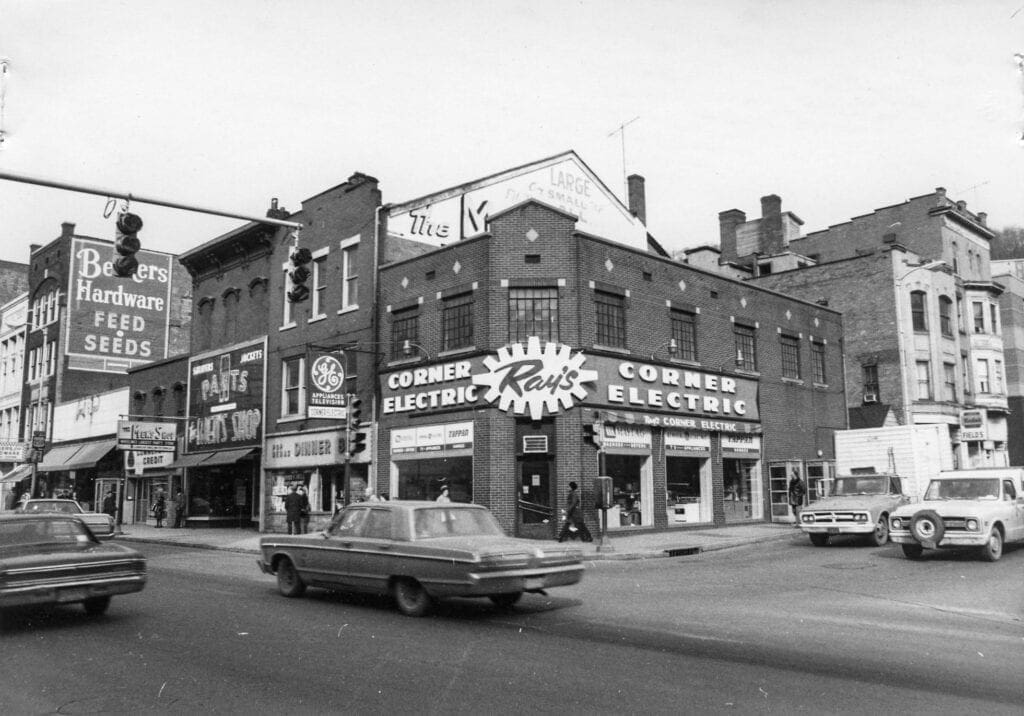 A historic photo of a street croner.