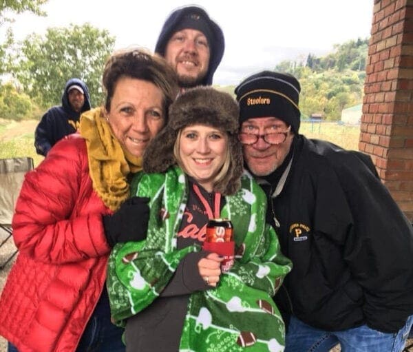 A photo of a family in cold weather.