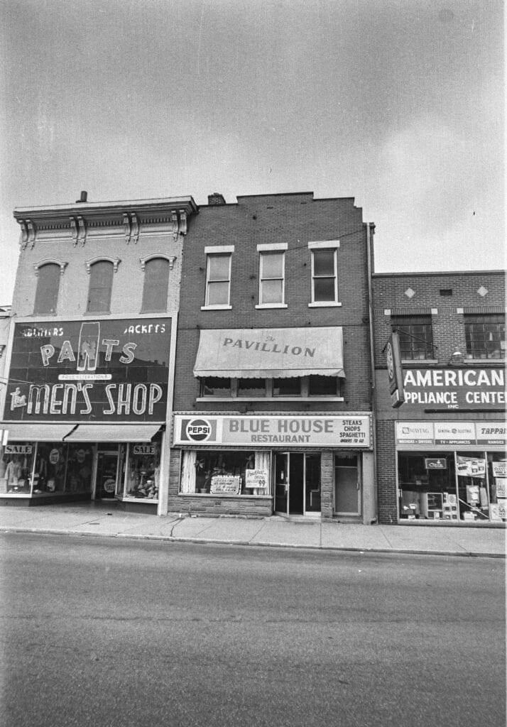 A historic photo of a downtown street.