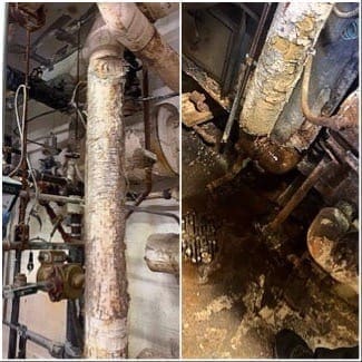 Pipes with asbestos on them.