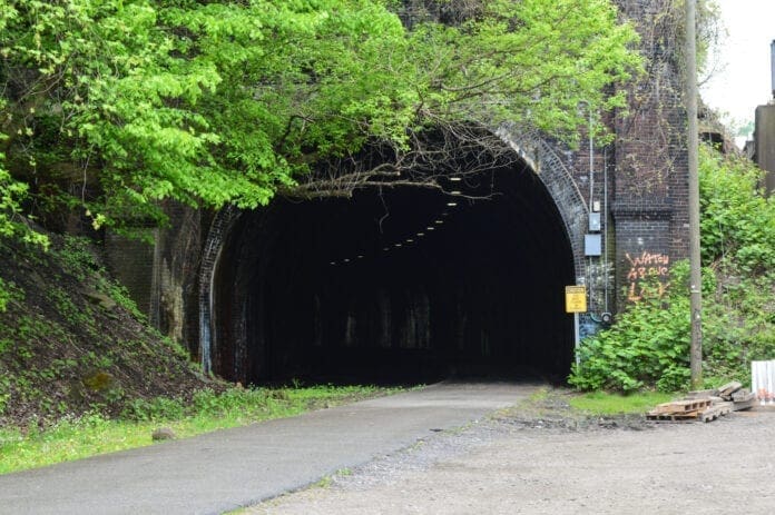 A photo of an old train tunnel.
