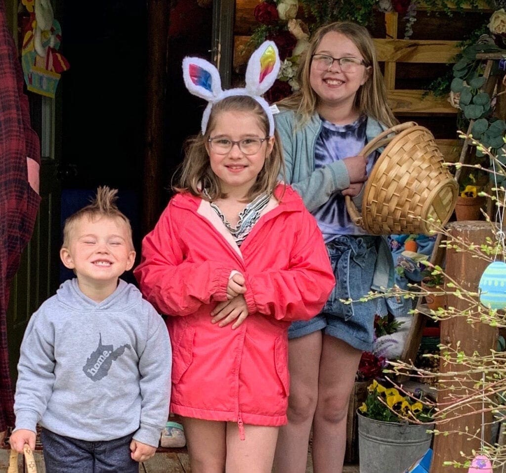 Three children at Easter.