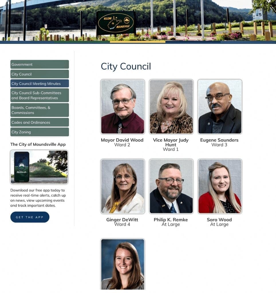 A photo of a web page for a city council.