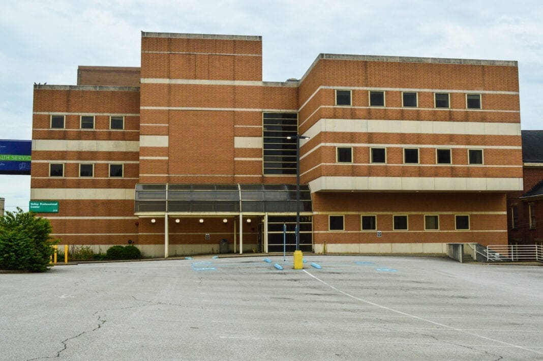 An orange brick building.