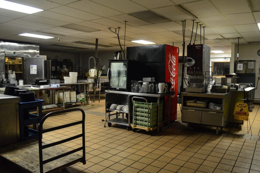 An empty hospital cafeteria.