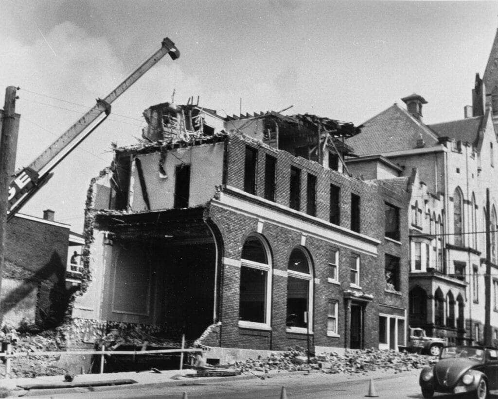 A building being demolished.