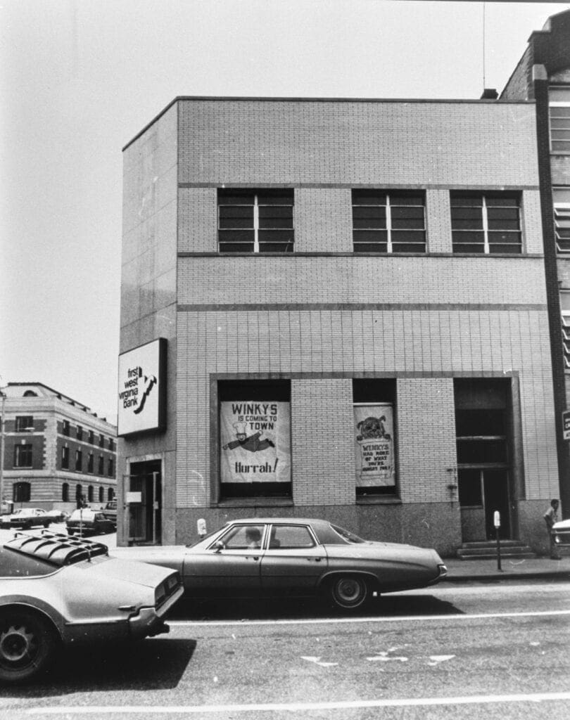 A historic photo of a bank.