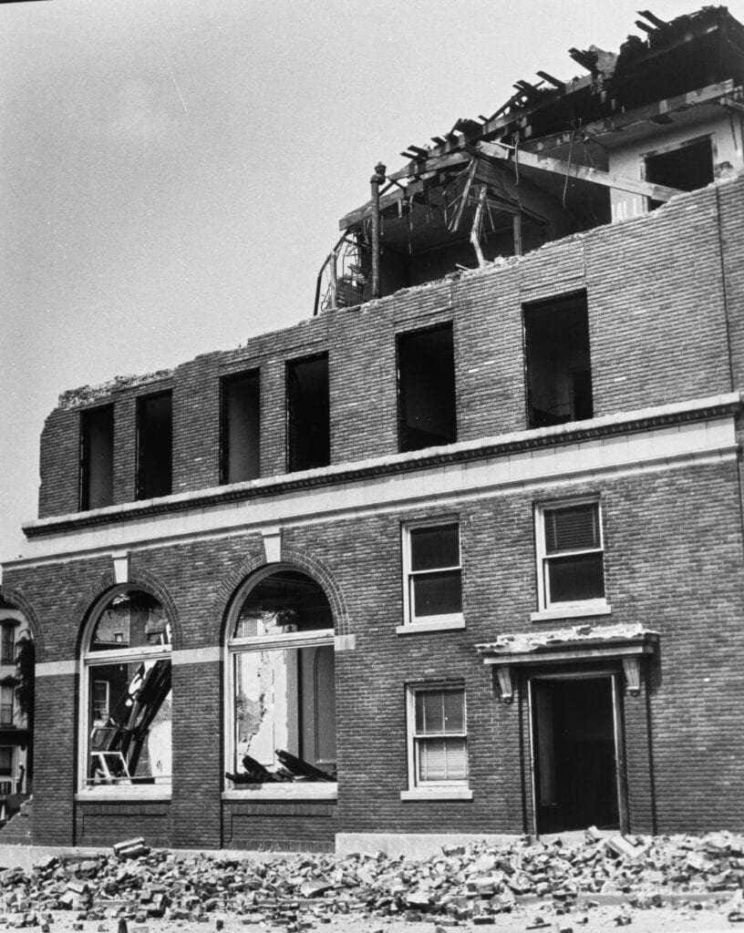 A building being torn down.