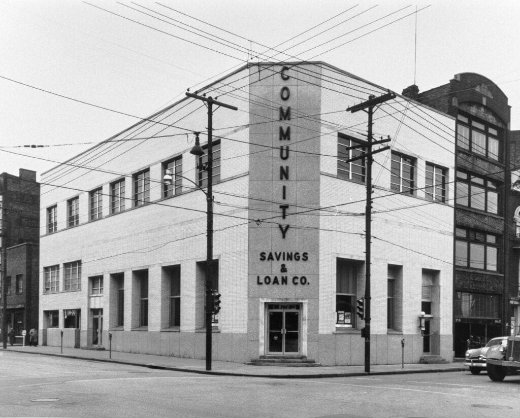 A historic photo of a bank.