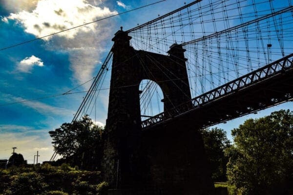 A photo of a suspension bridge tower.