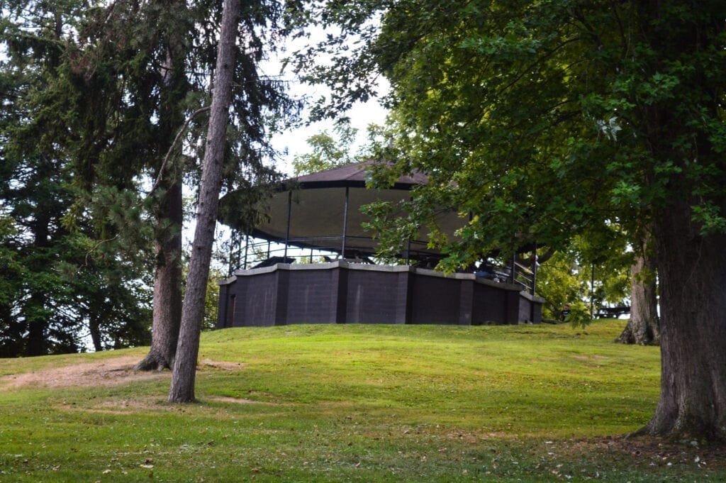 A photo of a band stand.