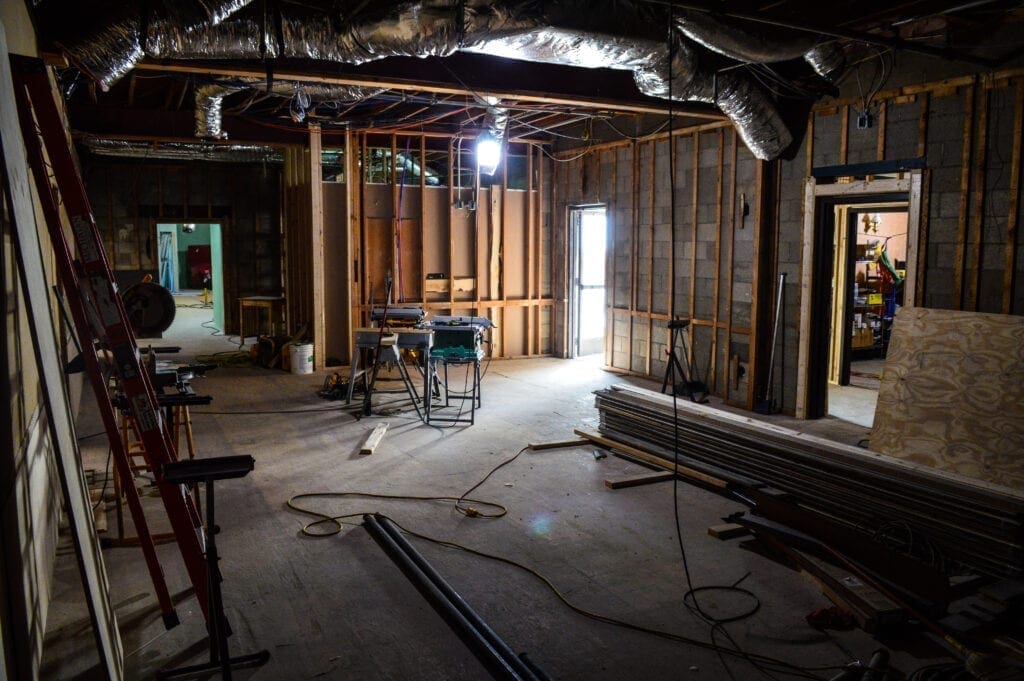 An interior construction site.