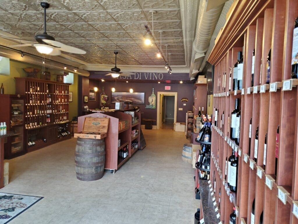A photo of the inside of a wine shop.