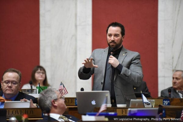 A lawmaker making a point on the floor.