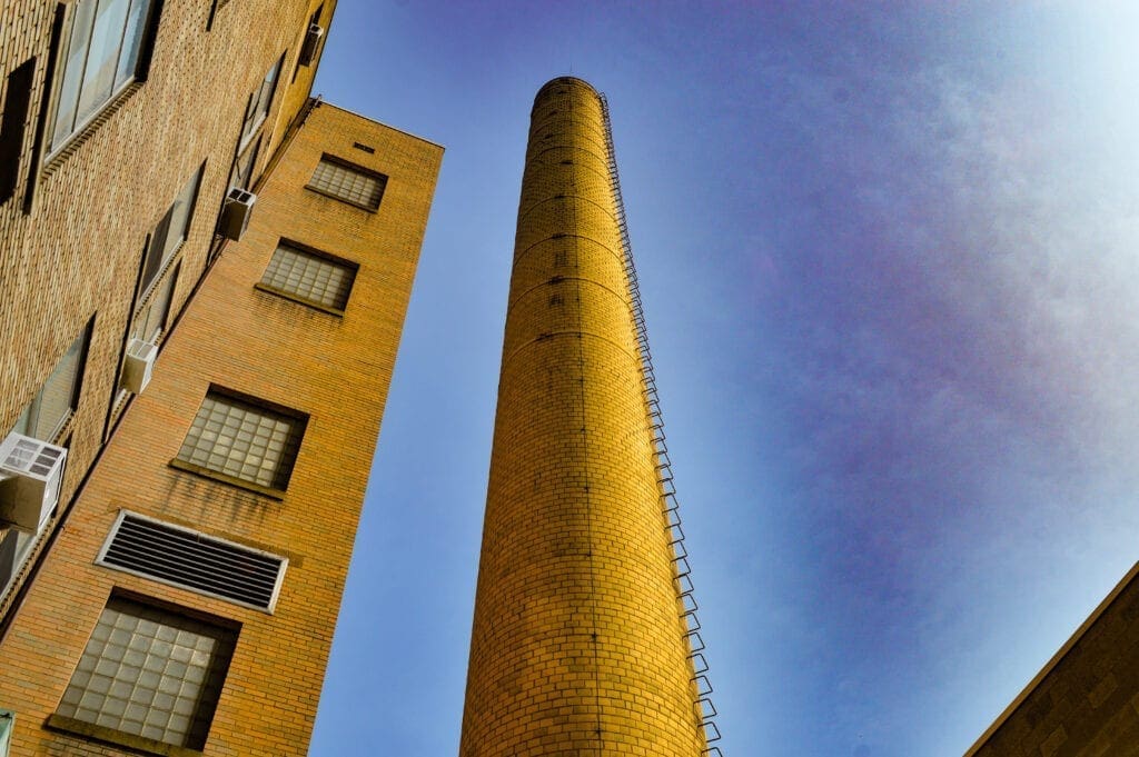 A tall smoke stack.