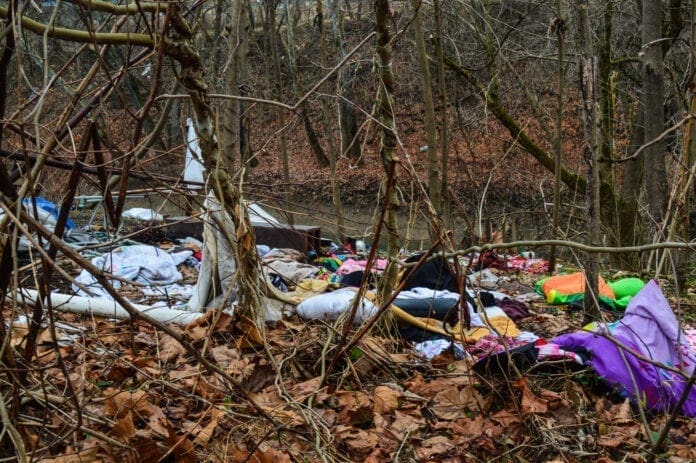 A photo litter along a creek bank.