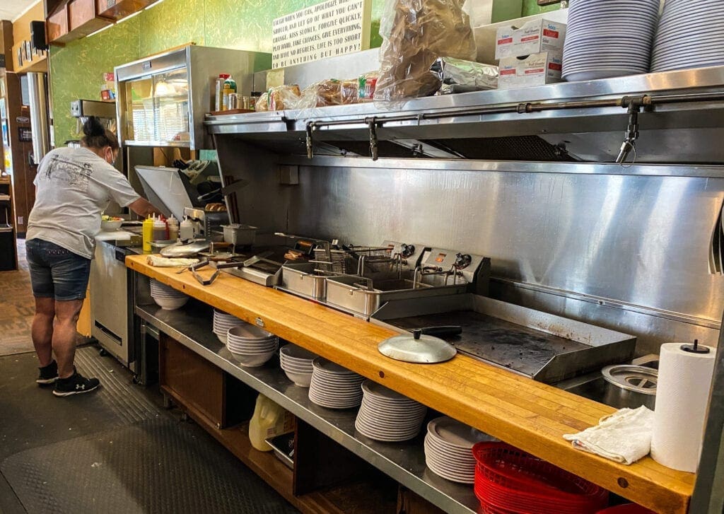 A kitchen in a restaurant.