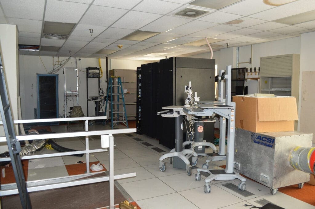 A phot of a server room in a former hospital.